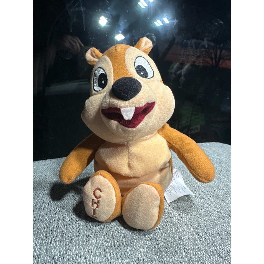 Disney Store Chip Plush Stuffed Animal Chipmunk Embroidered Brown 7 Inch